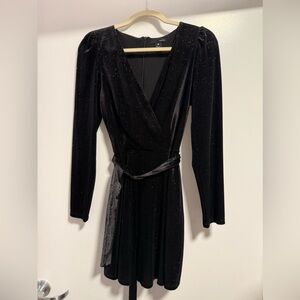 Aqua Black Velvet Mini Wrap Dress in XS